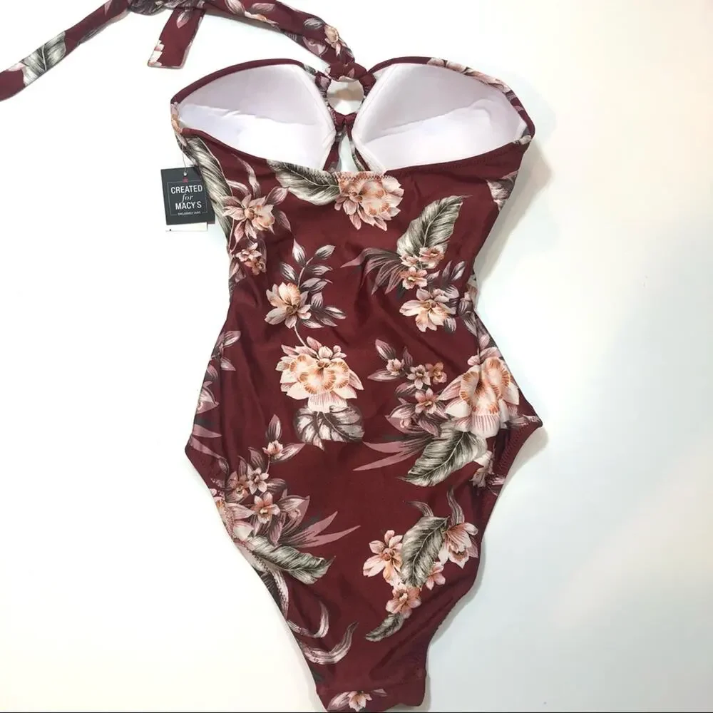 Bar III LUAU PALM Cutout Halter One-Piece Swimsuit
